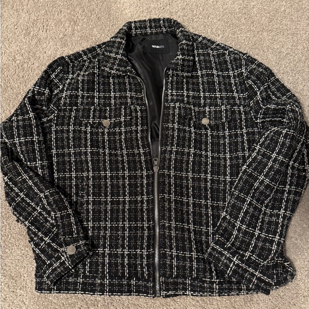 Fashion Nova Men's Black and White Checkered Jacket